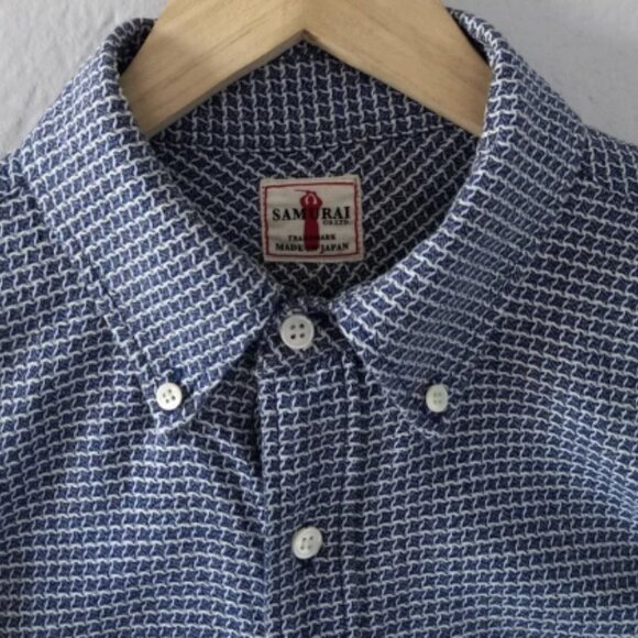 Samurai Jeans Co. Cotton Shirt Shuriken Chidori Houndstooth Made In Japan M - Picture 2 of 14